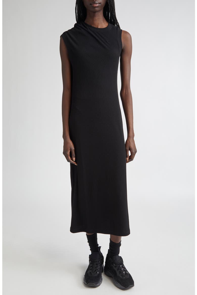 Pierced Asymmetric Midi Dress, Main, color, BLACK