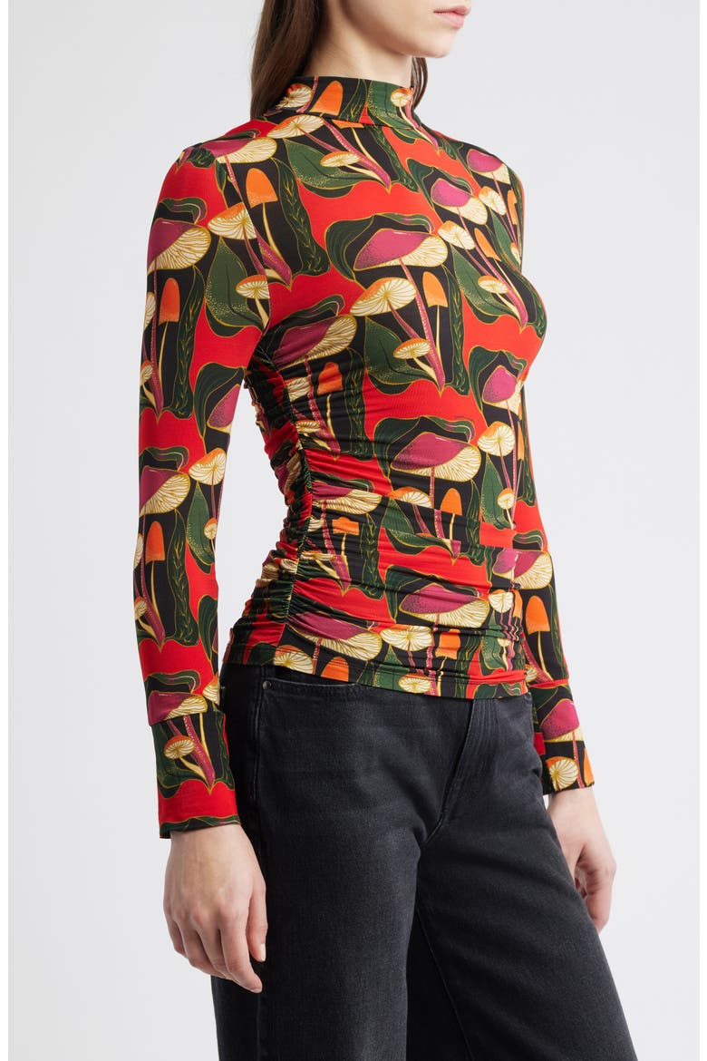 Wild Mushrooms Long Sleeve Mock Neck Jersey Top, Alternate, color, BLACK