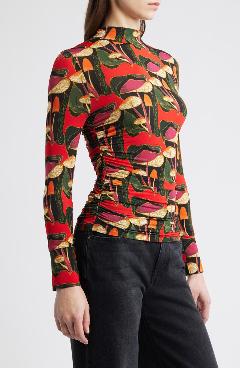 FARM Rio Wild Mushrooms Long Sleeve Mock Neck Jersey Top, Alternate, color, Black