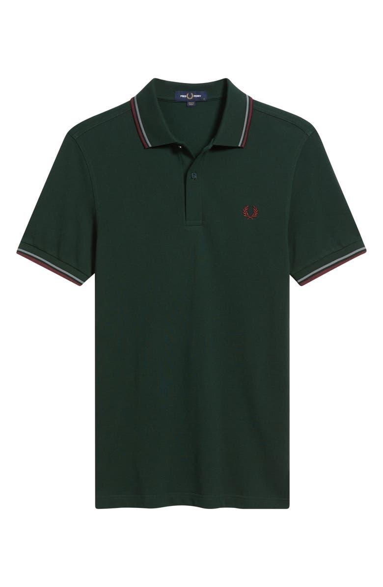 Fred Perry Extra Trim Fit Twin Tipped Piqué Polo, Alternate, color, Dark Green/ Grey/ Oxblood