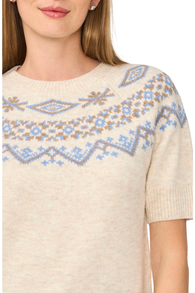 Fair Isle Short Sleeve Sweater, Alternate, color, MALTED