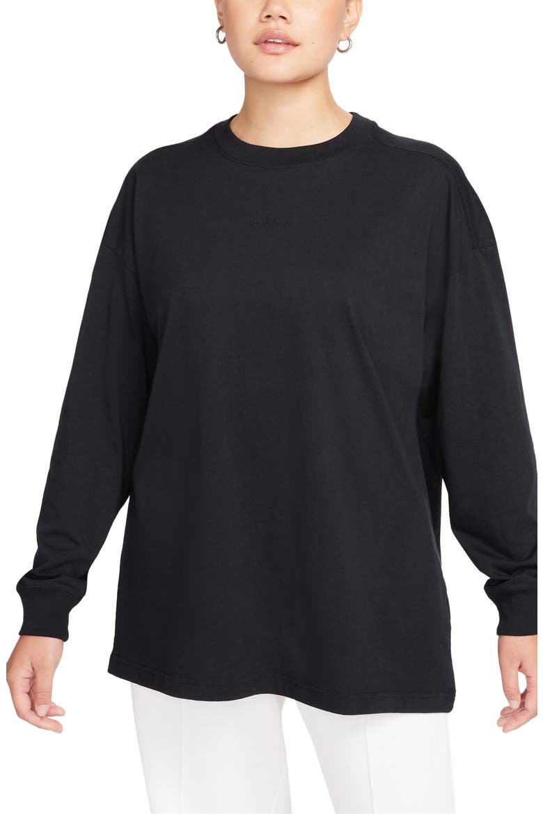 Micro Logo Oversize Long Sleeve T-Shirt, Main, color, BLACK/ BLACK