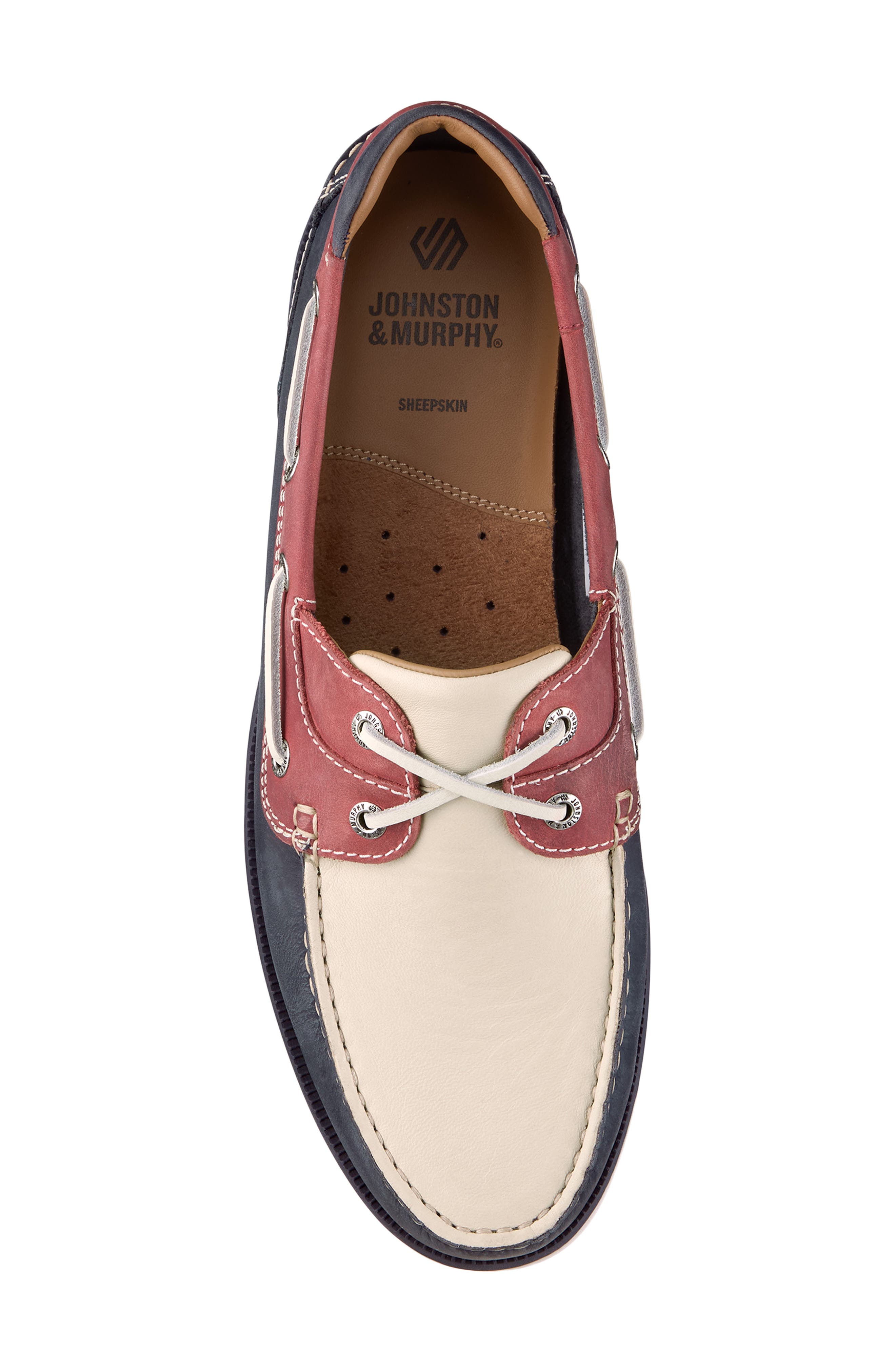 Johnston & Murphy Ventura Boat Shoe, Alternate, color, Red/ White/ Blue Full Grain