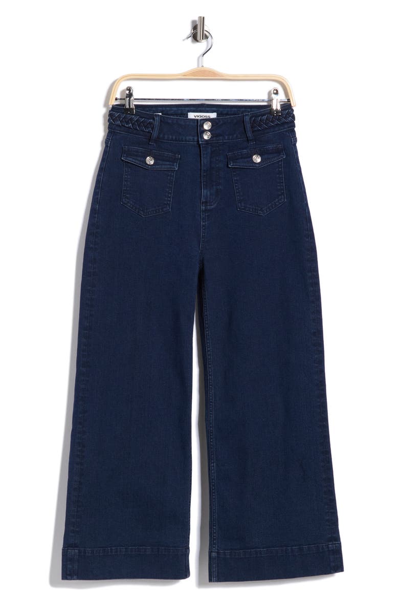 Dylan Braided Waist Wide Leg Jeans, Alternate, color, DARK WASH