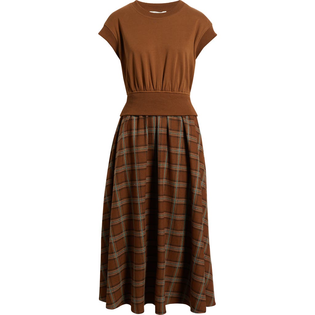 Zoe And Claire Short Sleeve French Terry Maxi Dress In Brown