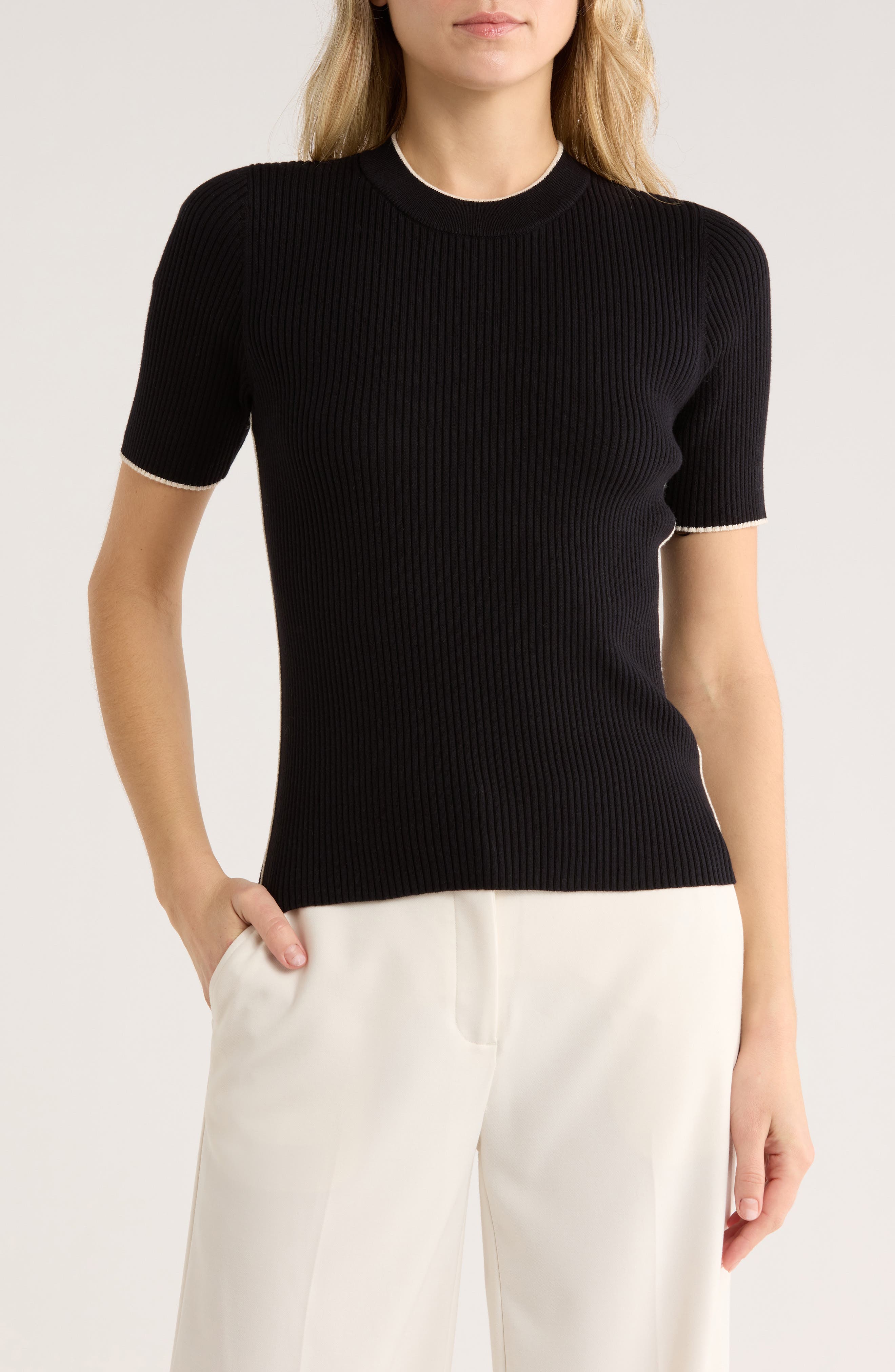 French Connection Mozza Short Sleeve Cotton Rib Sweater
