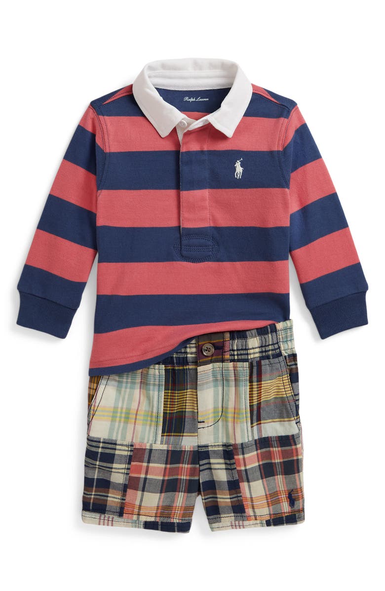 Ralph Lauren Cotton Two-Piece Shorts Set, Main, color, Adirondack Berry/ Old Royal