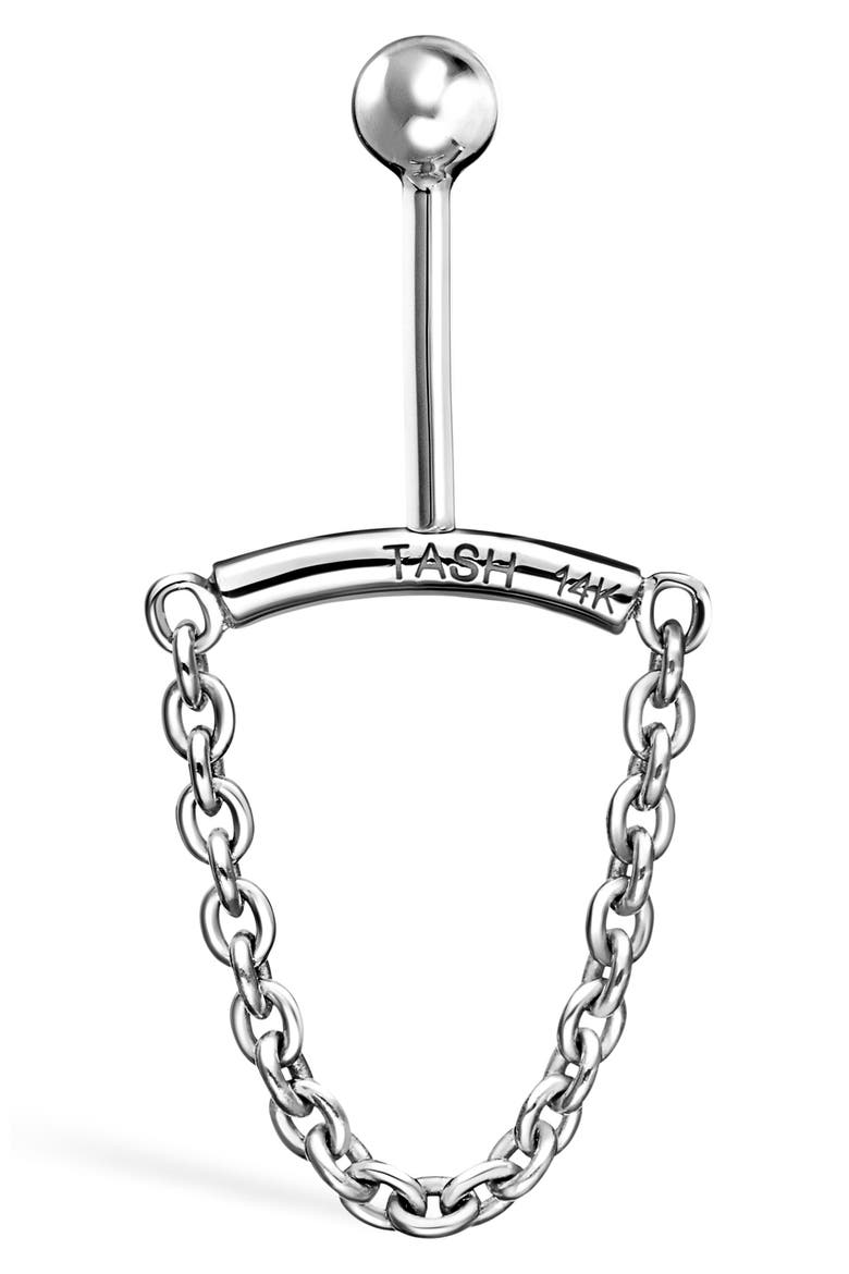 Single Chain Drape Stud Earring, Alternate, color, WHITE GOLD