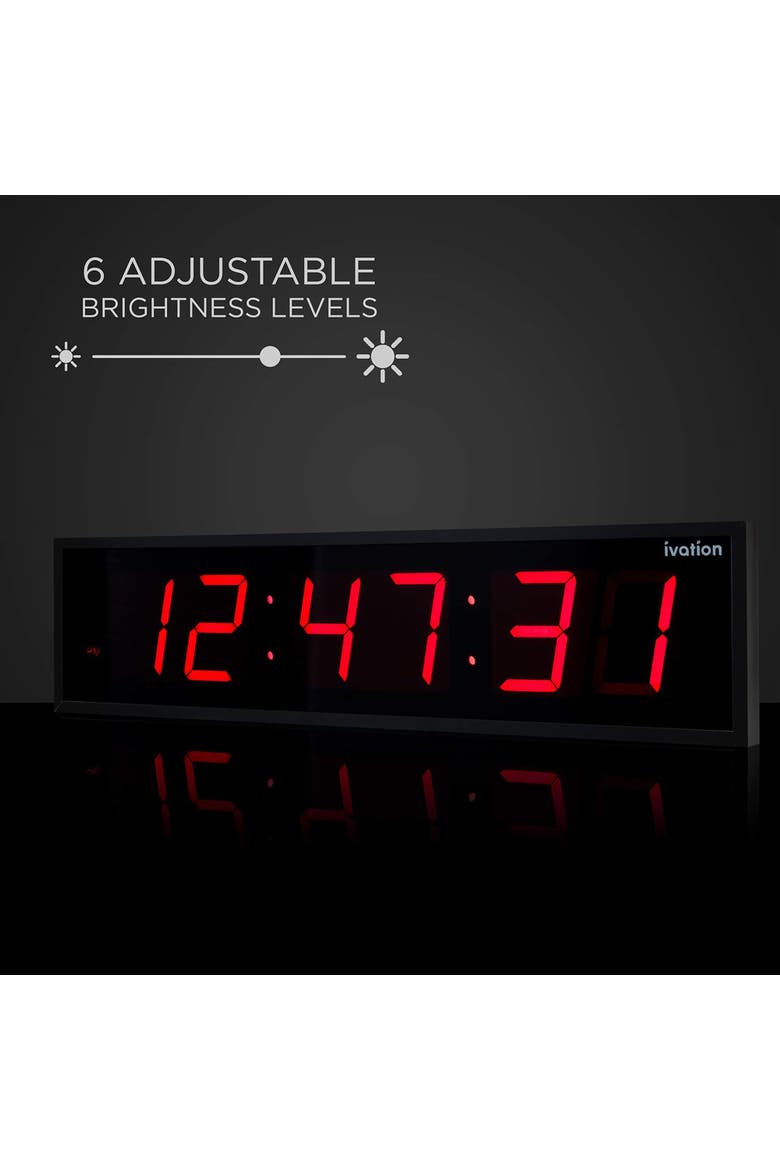 Large Digital Clock, 30 Led Wall Clock with 6-Level Brightness & Mounting Hardware, Alternate, color, Red