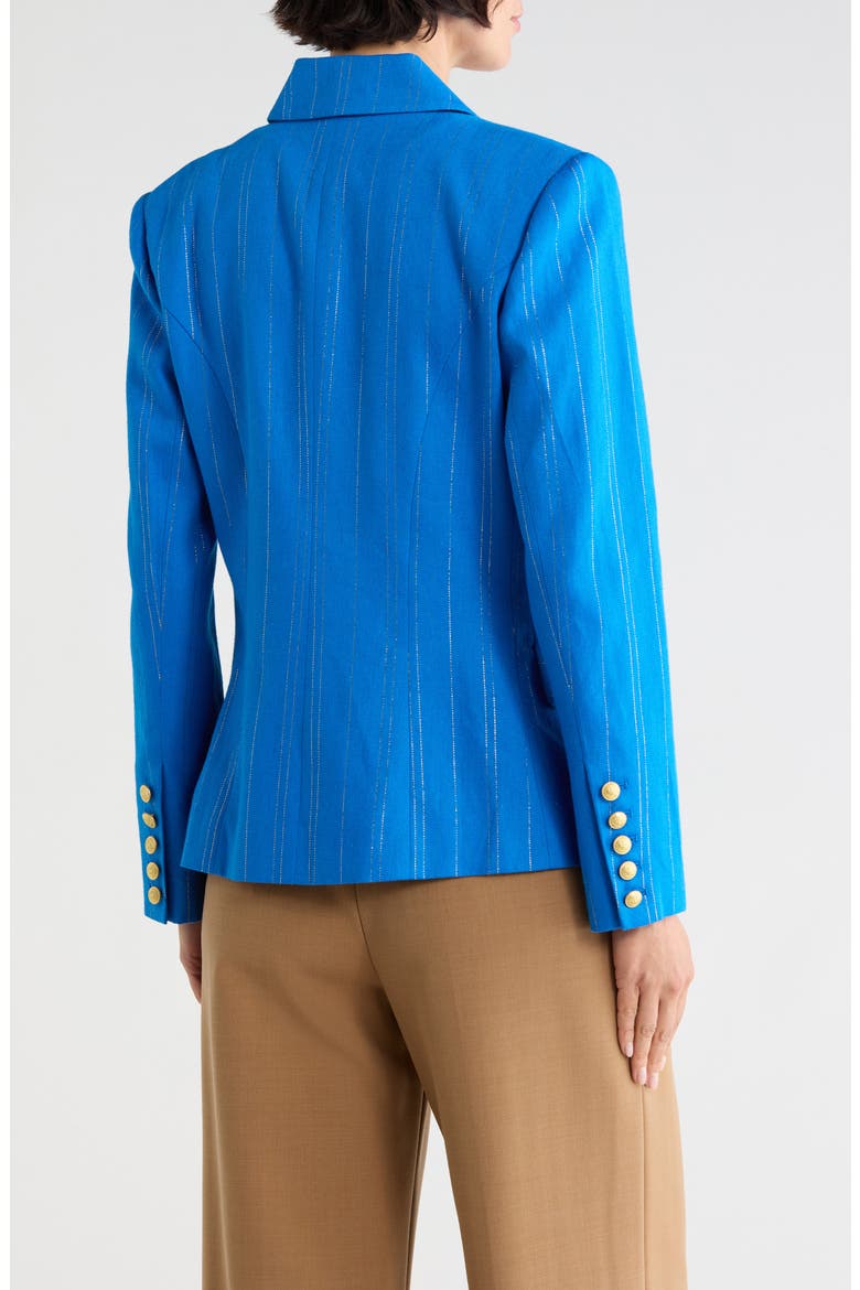 Kenzie Double Breasted Pinstripe Blazer, Alternate, color, BRIGHT ROYAL/ GOLD PINSTRIPE