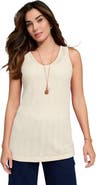 Roaman's Plus Size Pointelle V Neck Ribbed Trim Tank