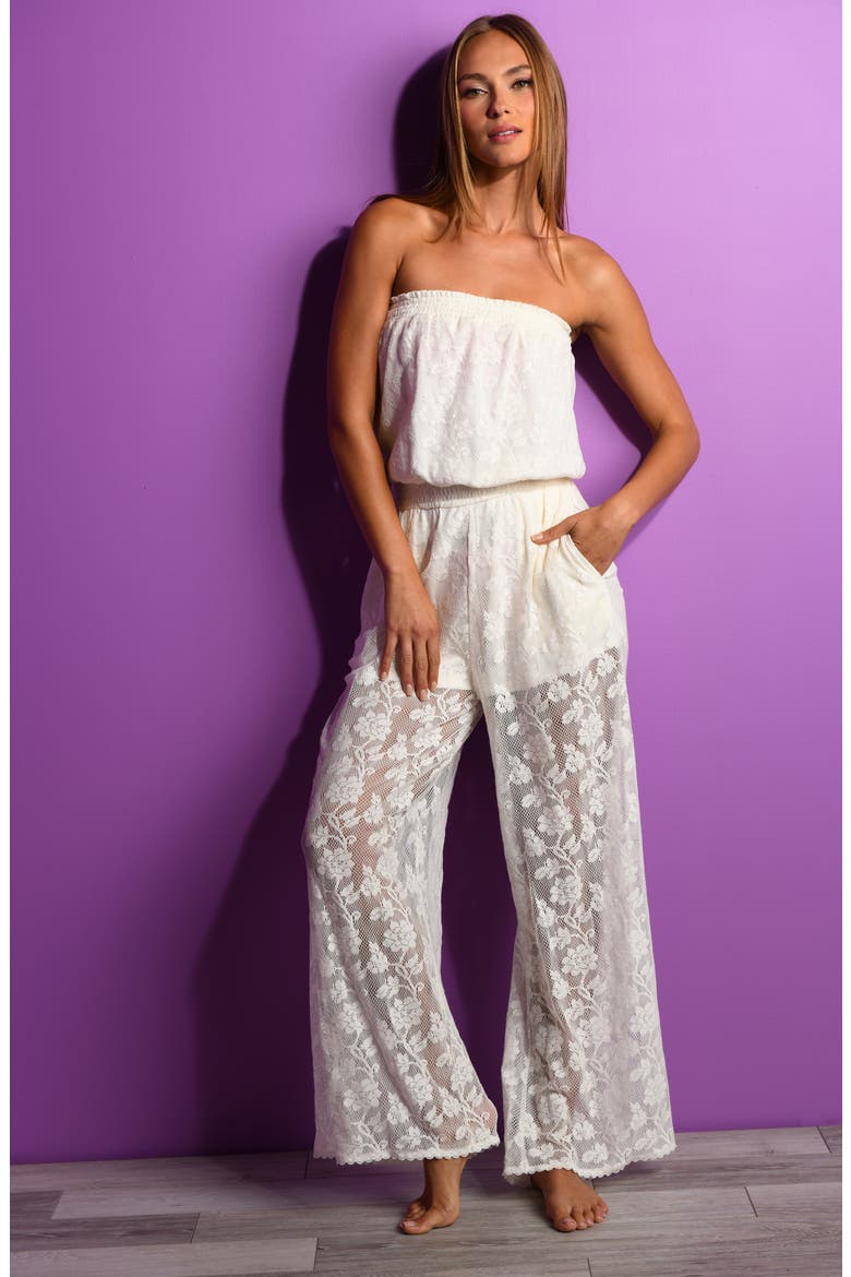 Celestial Petals Open Stitch Cover-Up Jumpsuit, Alternate, color, IVORY