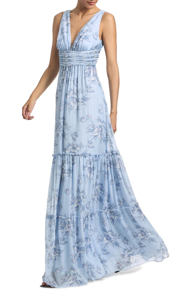 Justine Tiered Chiffon Gown, Alternate, color, ICED NARCISSUS