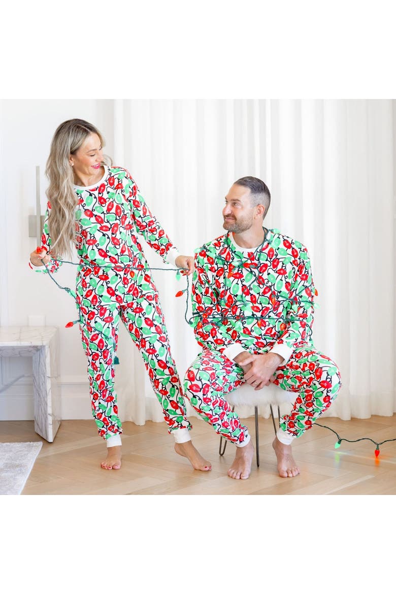 Organic Adult Men's Pajamas Set - Holiday Lights, Alternate, color, Red & Pink Hearts
