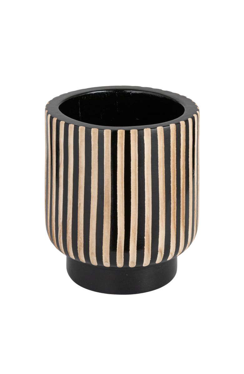 Storied Home Hand-Carved Wood Planter with Stripes, Black Finish, Main, color, Black