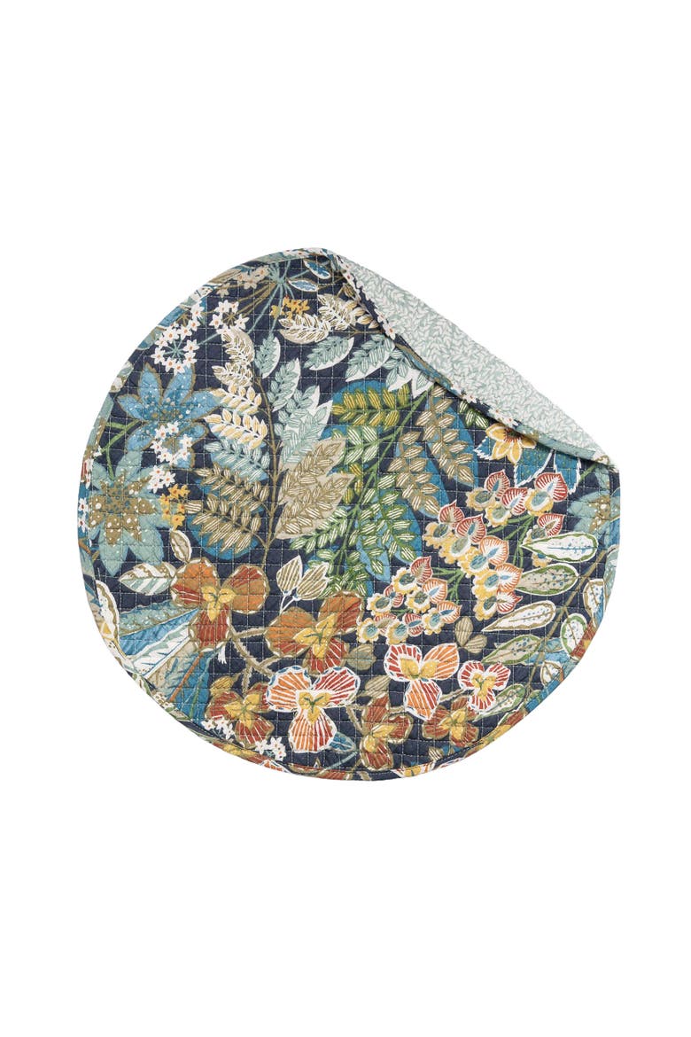 Posy Flowers 100% Cotton Quilted Set of 4 Round Placemats 17", Main, color, Green