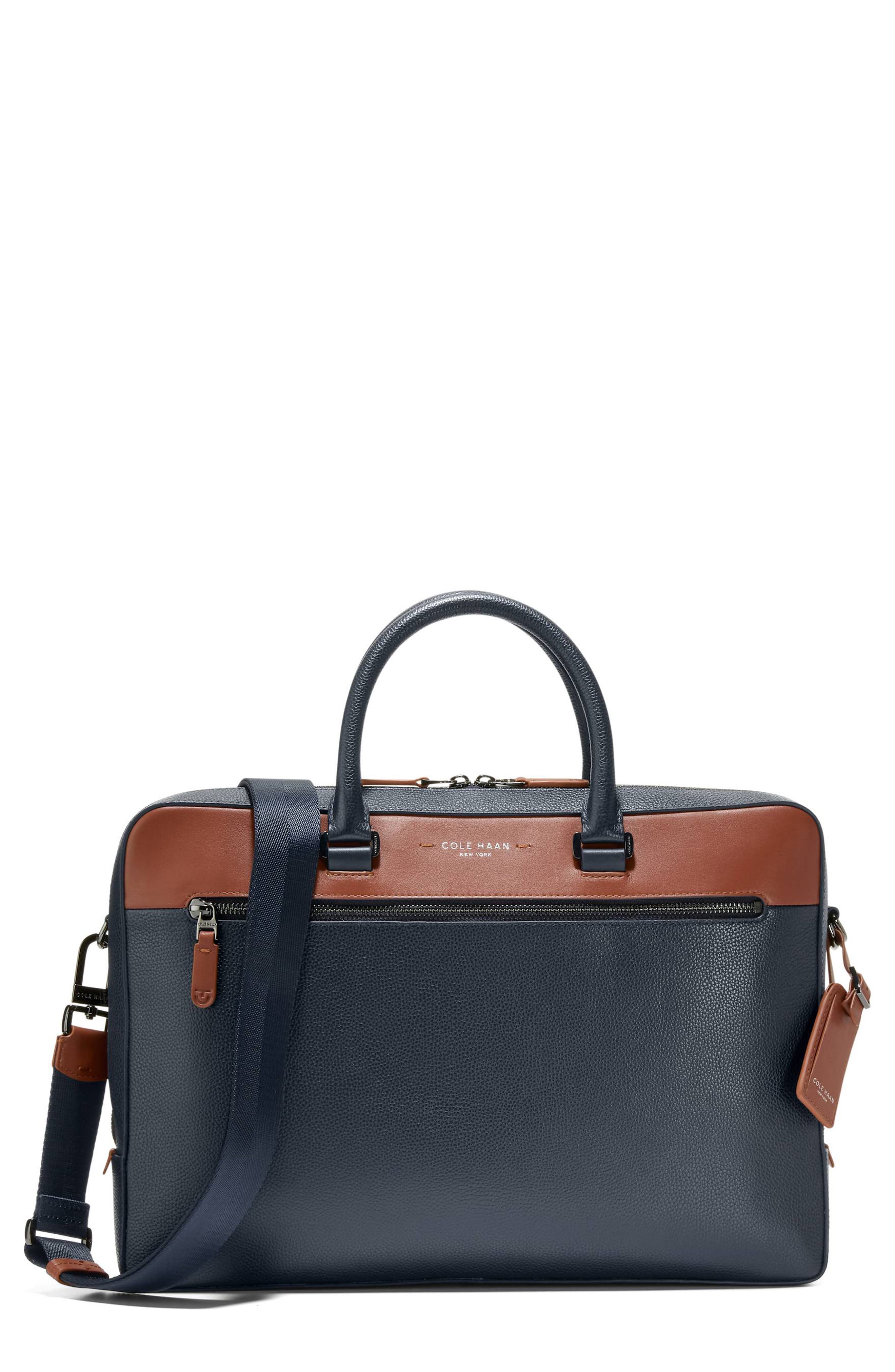 Cole Haan Damon Briefcase, Main, color, Navy Blazer/ New British Tan