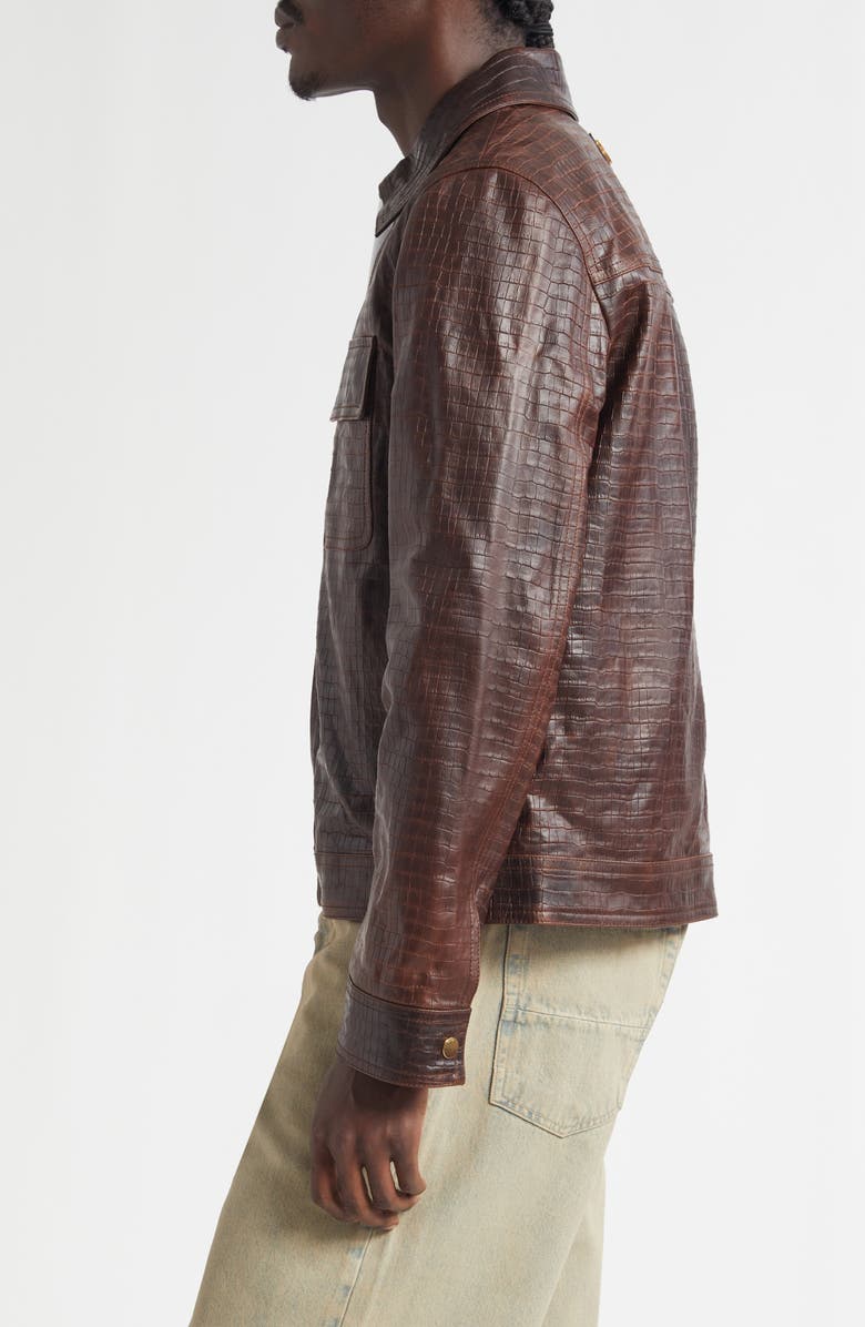 AMIRI Croc Embossed Leather Jacket, Alternate, color, Malt