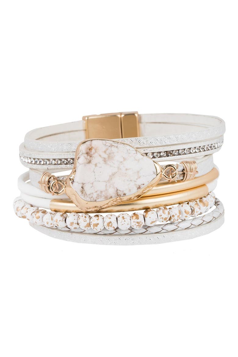 Aria Natural Stone Beaded Leather Magnetic Bracelet, Main, color, WHITE