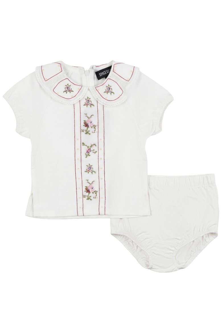 Embroidered Linen Cotton 2 Piece Top and Bloomer Set, Main, color, Ivory