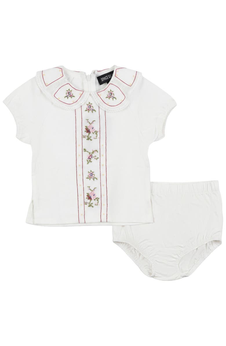 Space Grey Embroidered Linen Cotton 2 Piece Top and Bloomer Set, Main, color, Ivory