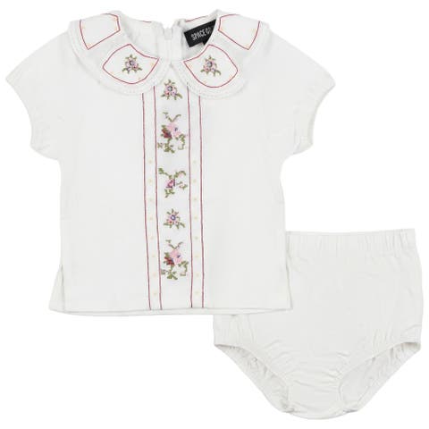 Embroidered Linen Cotton 2 Piece Top and Bloomer Set (Baby)