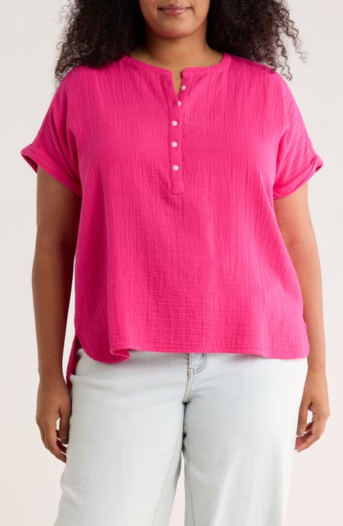 Cotton Gauze Popover Top (Plus)