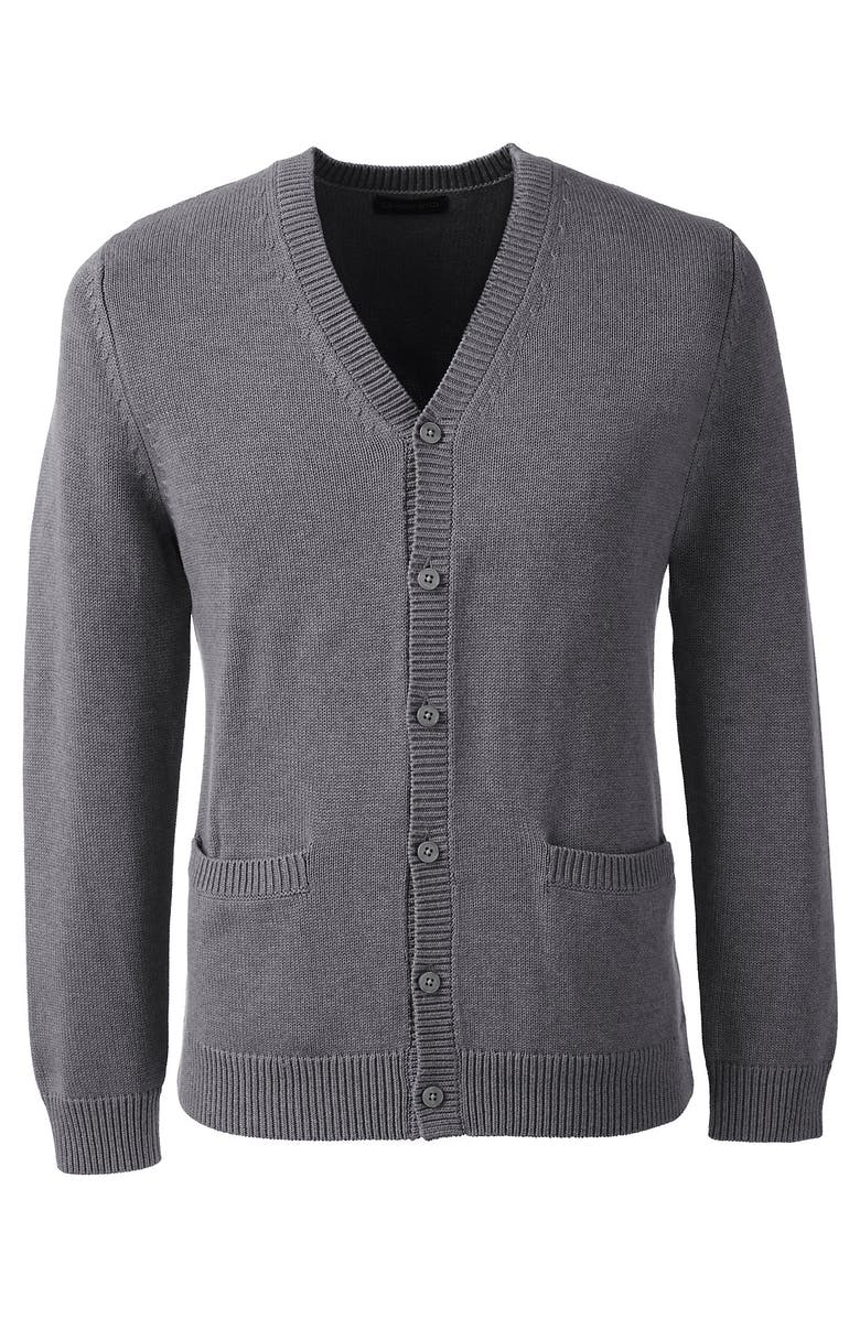 Lands' End School Uniform  Cotton Modal Button Front Cardigan Sweater, Alternate, color, Pewter Heather