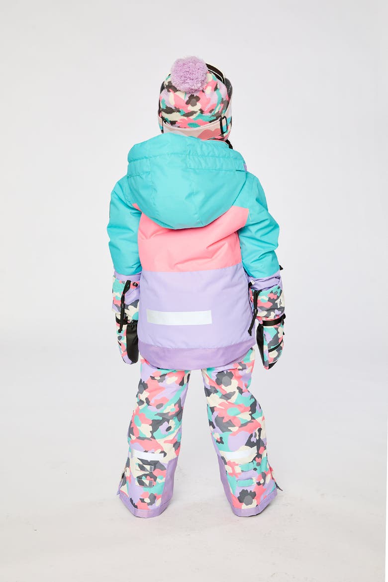 Fleece Lined Teknik Jacket & Reinforced Pants Two Piece Snowsuit, Alternate, color, Turquoise, Orange and Mauve