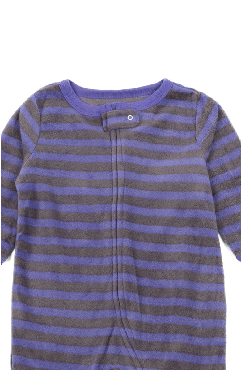 Leveret Footed Fleece Printed Holiday Pajamas, Alternate, color, Striped Purple & Gray