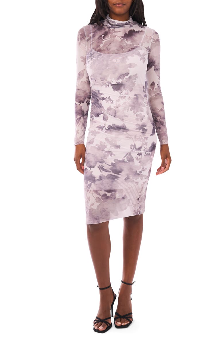 Ruched Long Sleeve Body-Con Dress, Main, color, GRAY DAWN