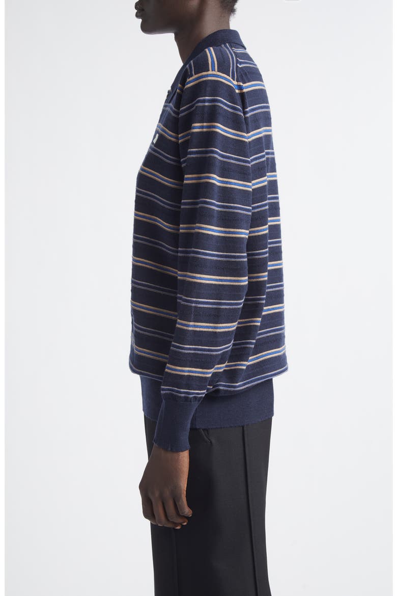 Beam Stripe Long Sleeve Merino Wool Polo, Alternate, color, CHAMBRAY BLUE/ NAVY/ ROOIBOS