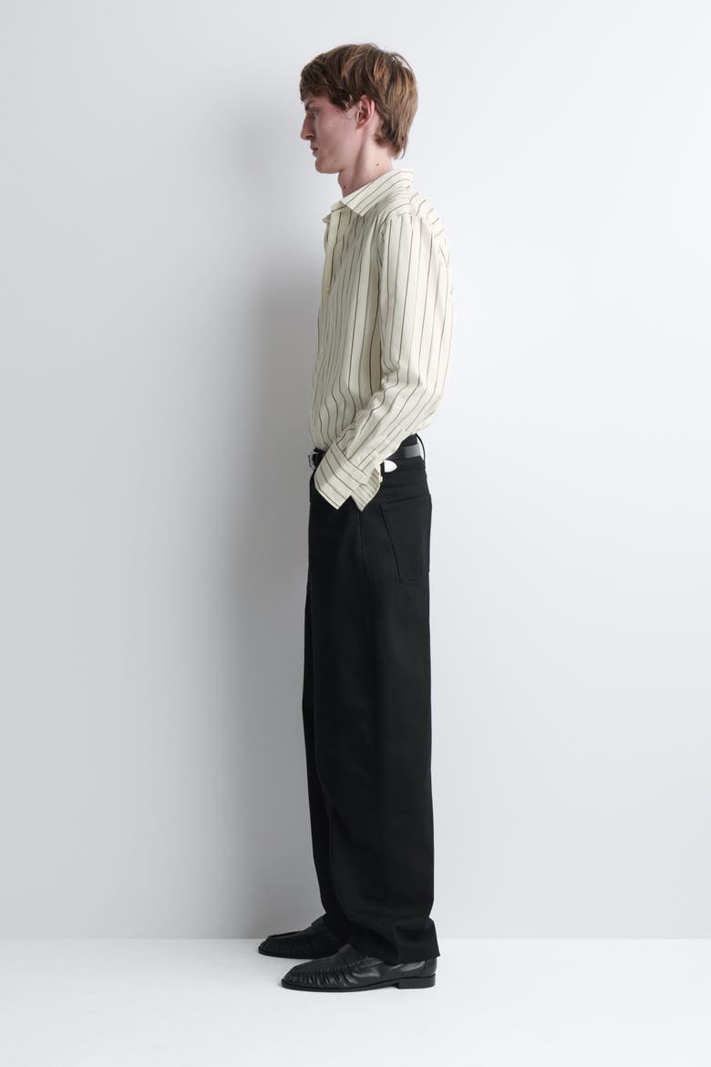 Striped Structured Cotton-Silk Shirt, Alternate, color, WHITE / BROWN / STRIPED