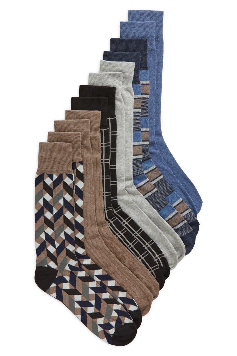 Assorted 6-Pack Dress Socks, Main, color, BLUE BROWN MULTI