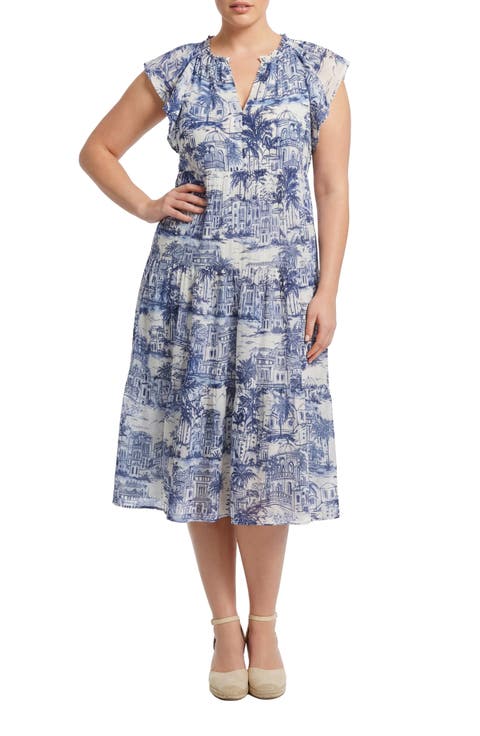 Flutter Sleeve Tiered Midi Dress (Plus)