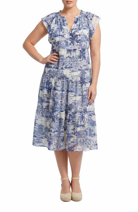 London Times Flutter Sleeve Tiered Midi Dress