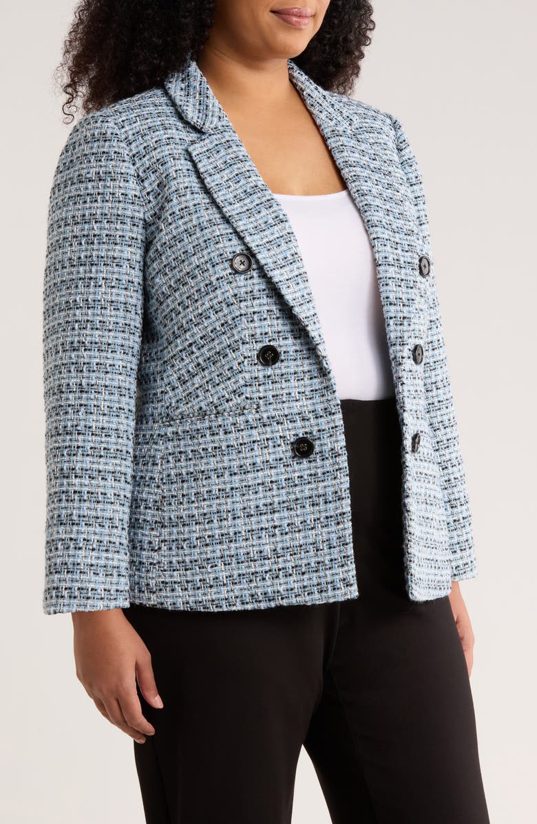 Jones New York Faux Double Breasted Tweed Jacket, Alternate, color, Light Oxford Blue Multi