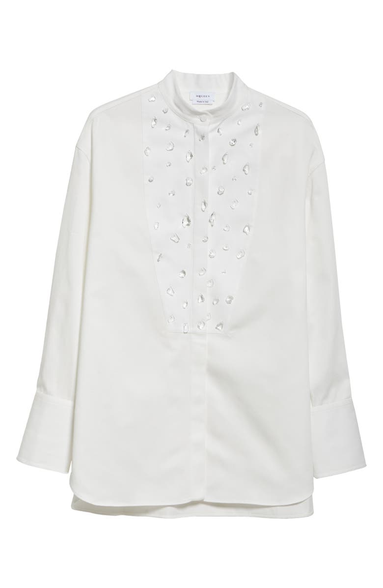 McQueen Crystal Embellished Cotton Button-Up Shirt, Alternate, color, 