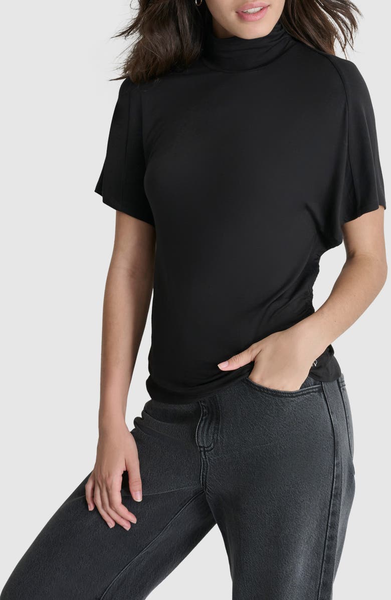 DKNY Mock Neck Ruched Jersey Top, Alternate, color,