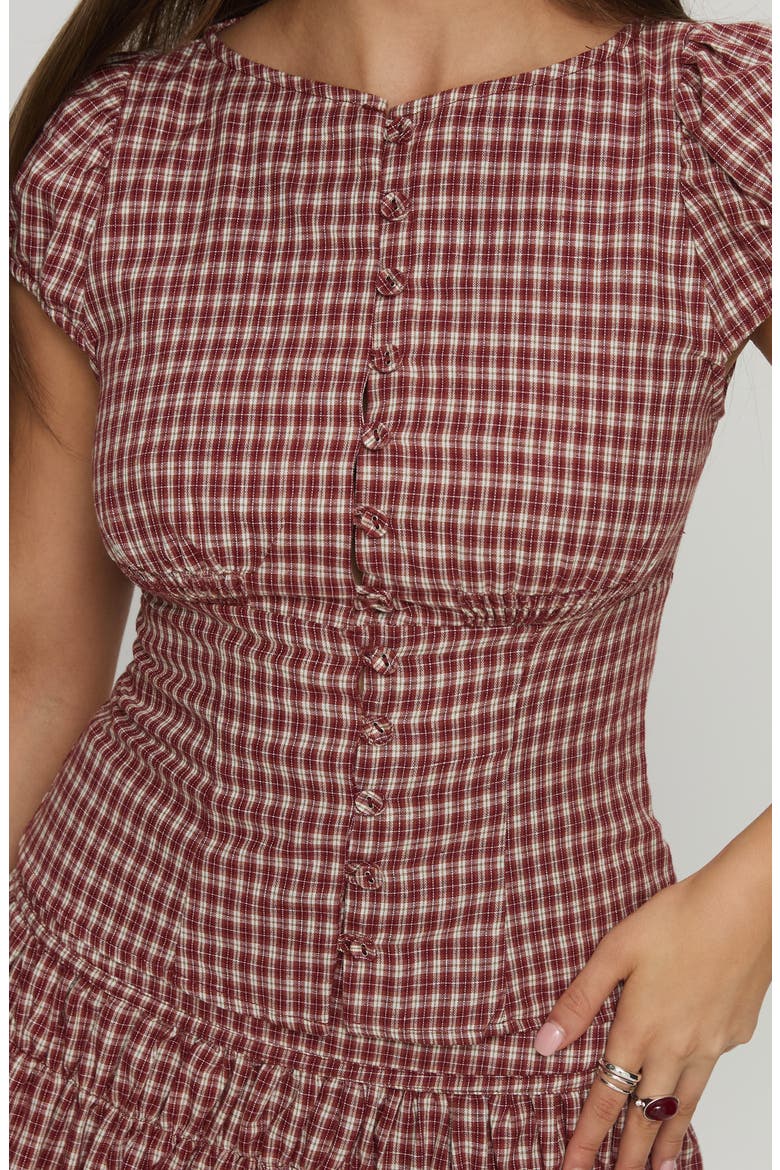 Alixandra Check Cap Sleeve Cotton Button-Up Top, Alternate, color, RED CHECK