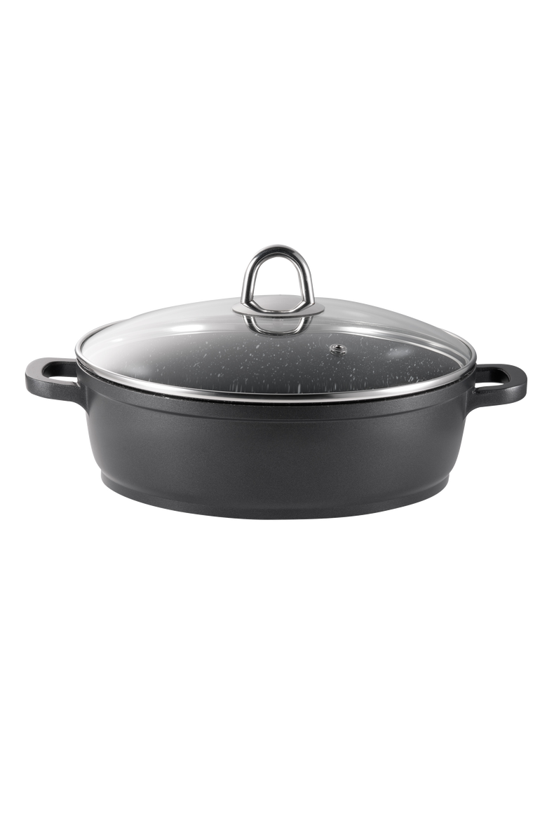 GRANITE sauté Pan with Lid 6.3 Qt., Main, color, BLACK