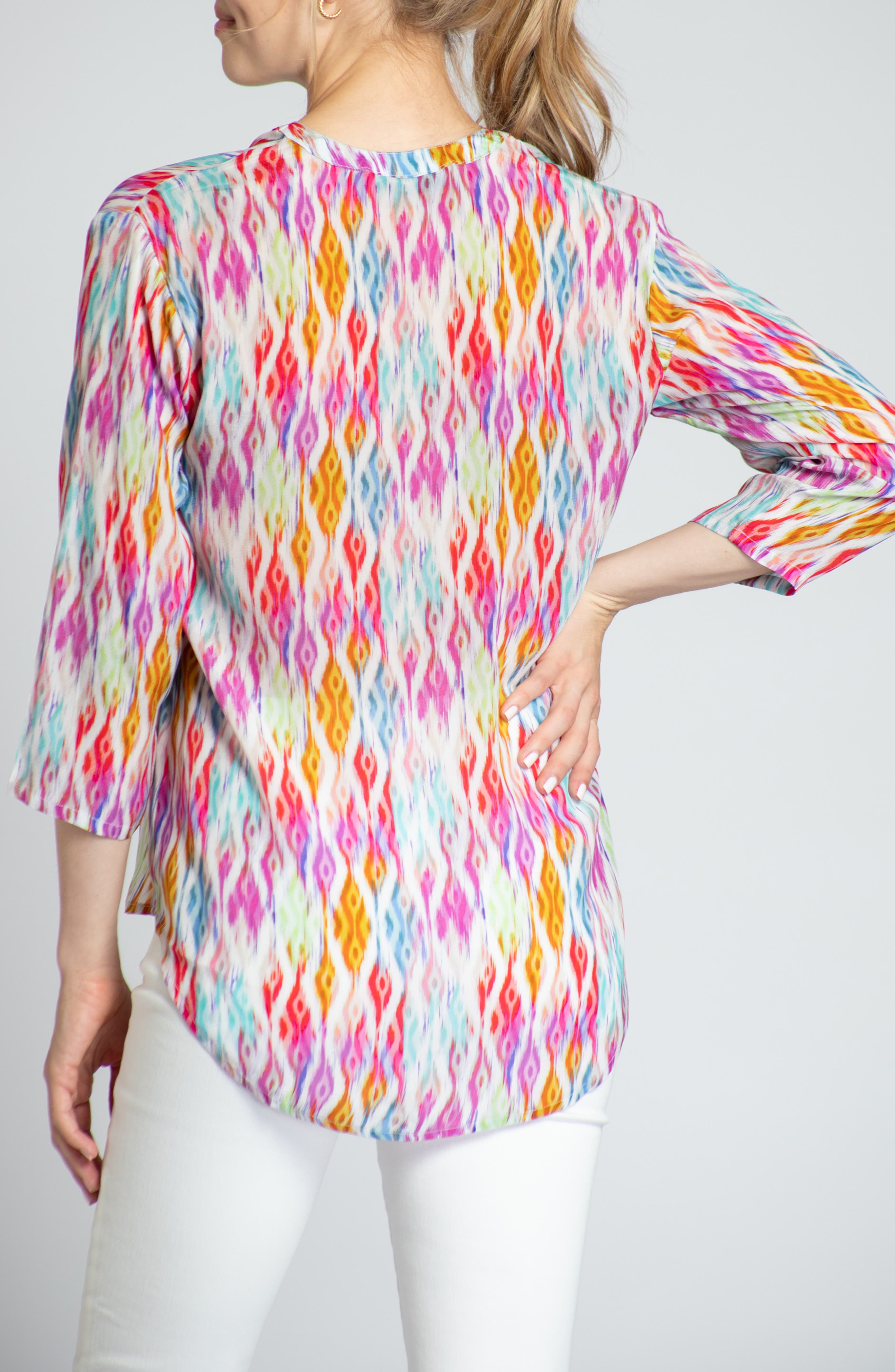 Print Mandarin Collar Chiffon Button-Up Top - image 4