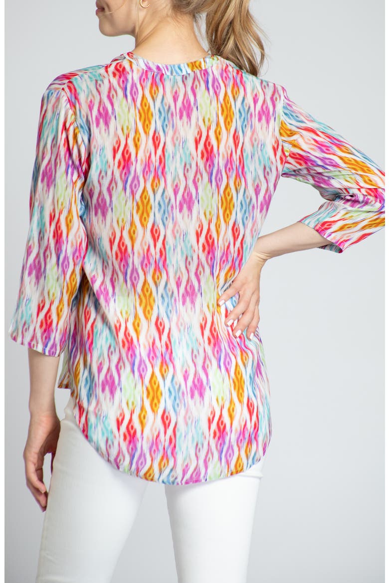 Print Mandarin Collar Chiffon Button-Up Top, Alternate, color, ORANGE MULTI