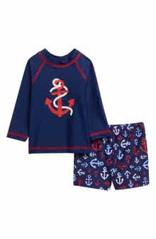 Anchor Graphic Long Sleeve Rashguard & Swim Trunks Set