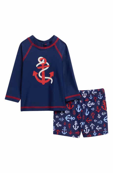 Anchor Graphic Long Sleeve Rashguard & Swim Trunks Set