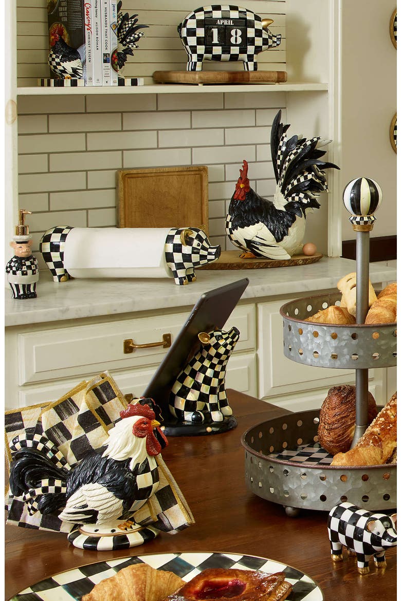 Courtly Check Rooster Figurine, Alternate, color, BLACK/ WHITE