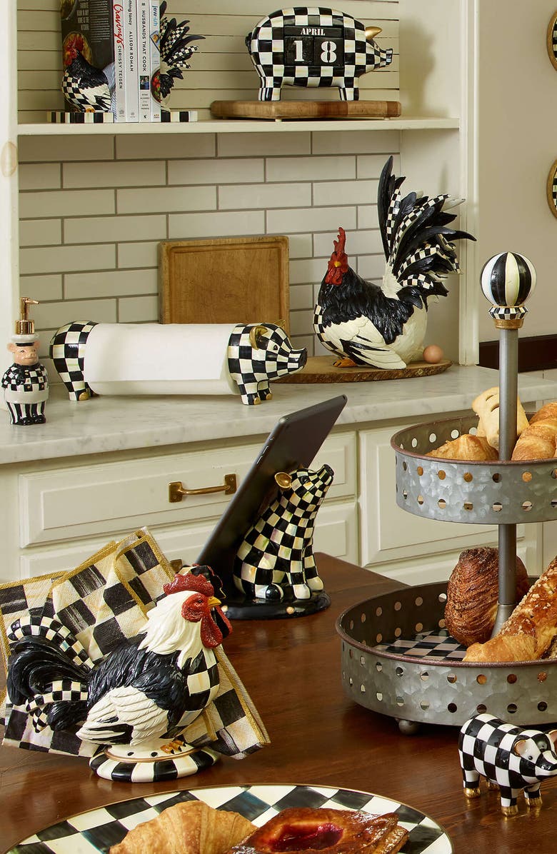 MACKENZIE CHILDS Courtly Check Rooster Figurine, Alternate, color, Black/ White