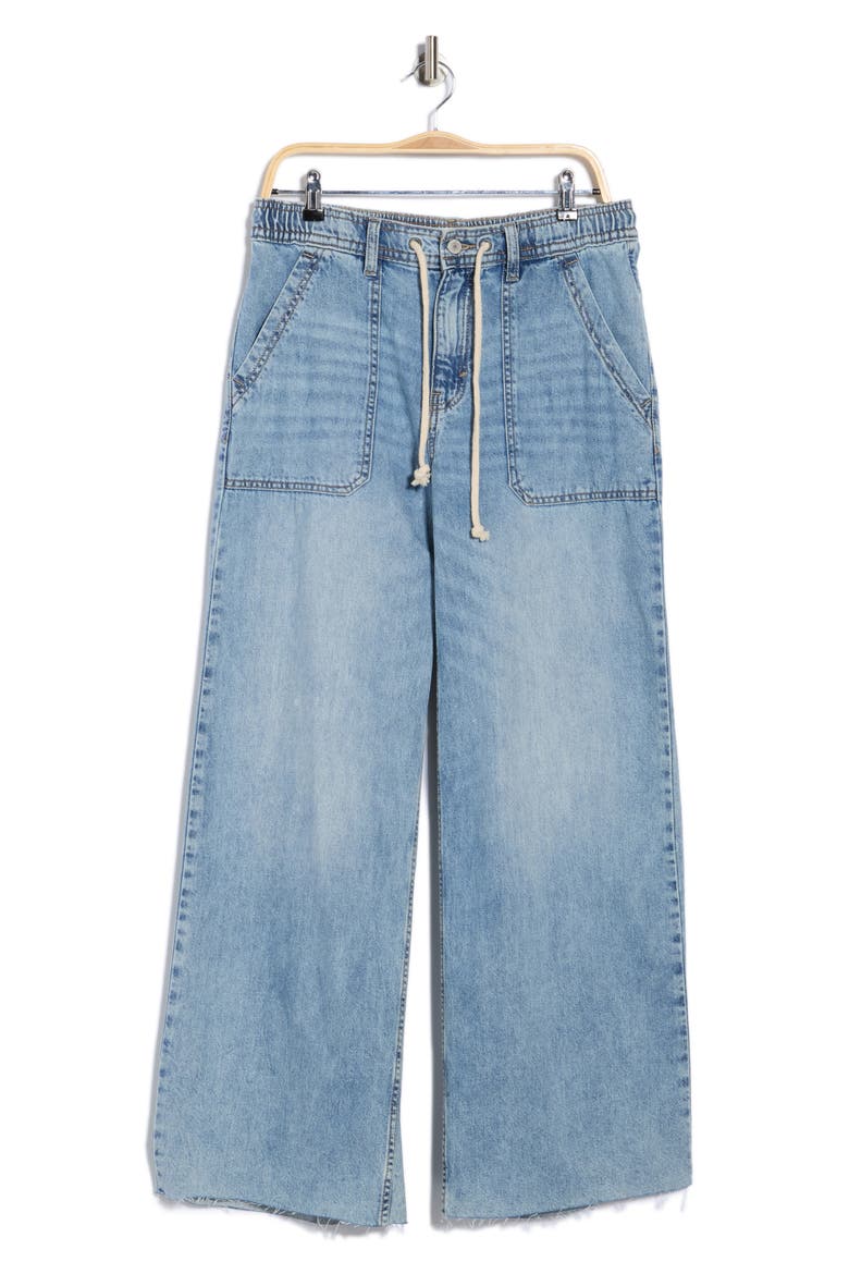 Patch Pocket Raw Hem Wide Leg Pull-On Jeans, Alternate, color, KINGSLEY - CUT