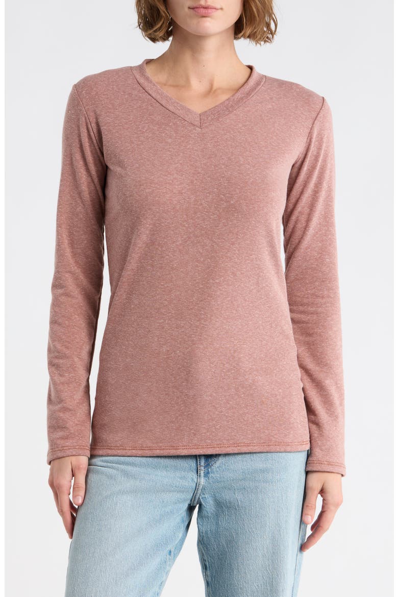 V-Neck Long Sleeve T-Shirt, Main, color, BRANDIED MELON