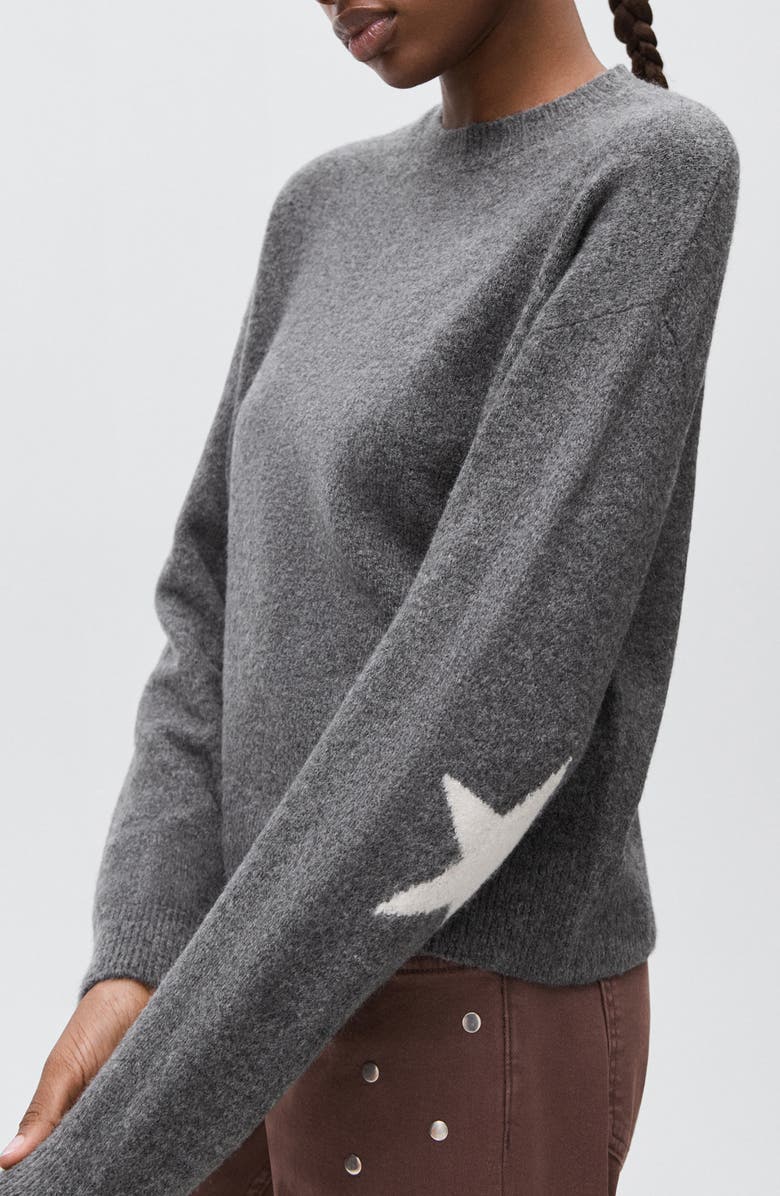 MANGO TEEN Star Crewneck Sweater, Alternate, color, Medium Heather Grey